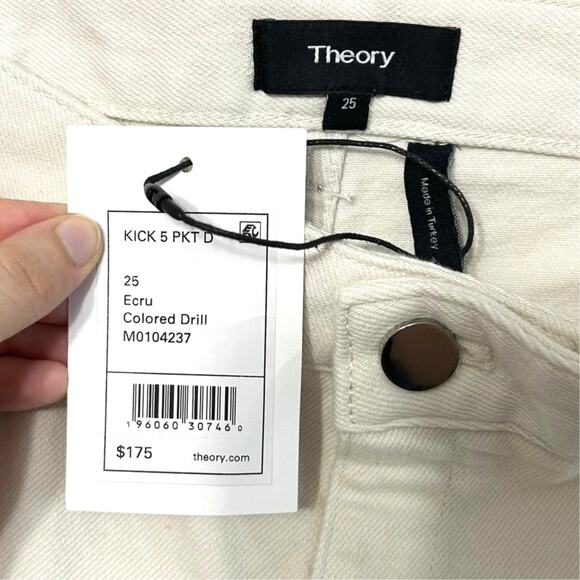 Theory Kick 5 Pocket Flare Jeans NWT Women's Sz 25 Ecru Cotton Retro Neutral - Picture 3 of 6